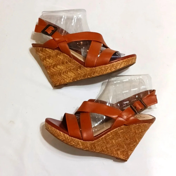 Jessica Simpson Brown Strappy Wedge Sandals Women'svsize 8.5 - Picture 1 of 12